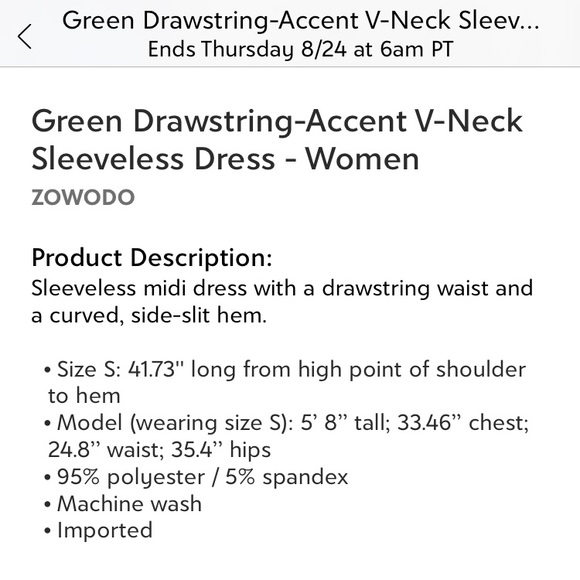 ZULILY Zowodo Green Drawstring V-neck Dress, M - Picture 4 of 4